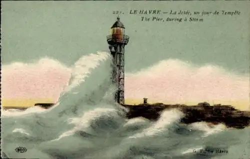 Ak Le Havre Seine Maritime, The Pier during a Storm