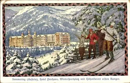 Künstler Ak Kutzer, Ernst, Semmering in Niederösterreich, Hotel Panhans, Wintersportplatz, Skiläufer