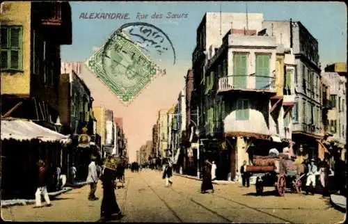 Ak Alexandria Ägypten, Rue des Soeurs, Straßenpartie, Passanten