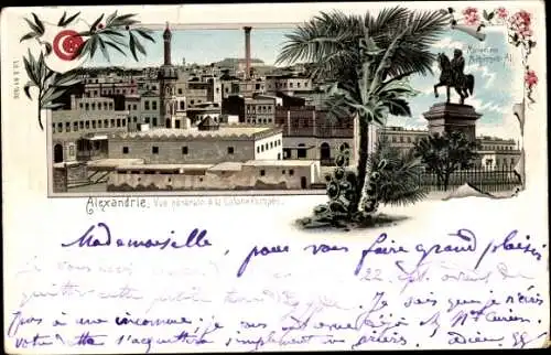 Litho Alexandria, Ägypten, Gesamtansicht, Pompeiussäule, Mehmed-Ali-Denkmal