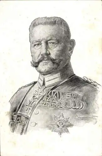 Künstler Ak Generalfeldmarschall Paul von Hindenburg, Portrait mit Orden
