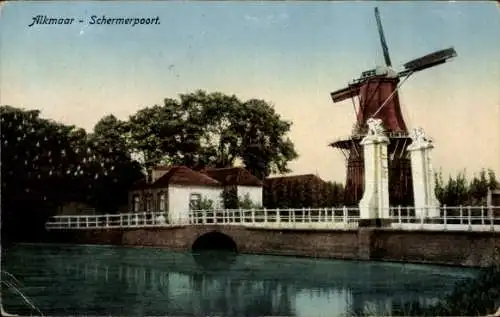 Ak Alkmaar Nordholland Niederlande, Schermerpoort, Mill