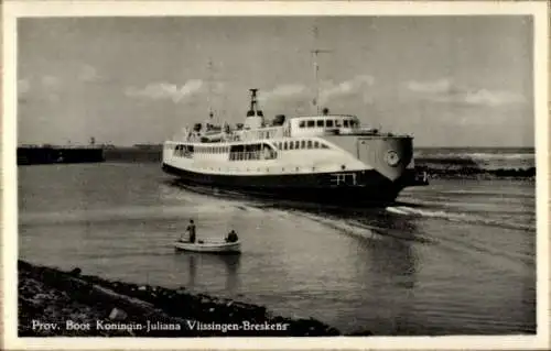 Ak Zeeland Niederlande, Prov. Boot Koningin Juliana, Strecke Vlissingen Breskens