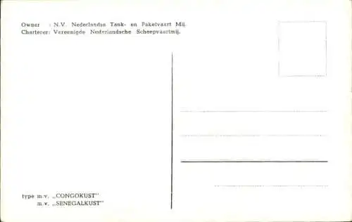 Ak MV Congokust, MV Senegalkust, N.V. Nederlandse Tank en Paketvaart Mij.