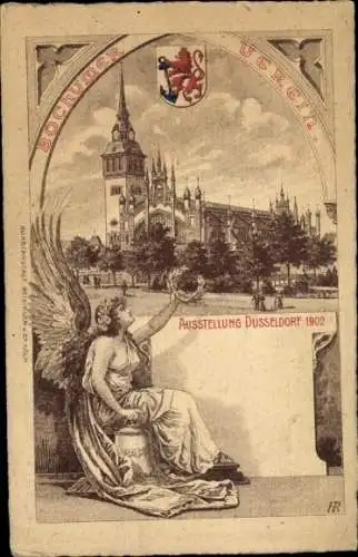 Künstler Ak Düsseldorf, Ausstellung Düsseldorf 1902, Bochumer Verein, Wappen, Engel