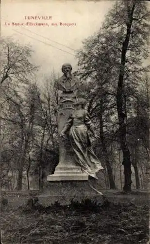 Ak Luneville Meurthe et Moselle, Statue Erckmann, aux Bosquets