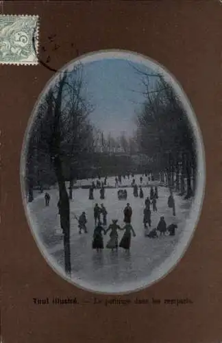 Ak Toul Meurthe et Moselle, Le patinage dans les remparts, Eislaufen