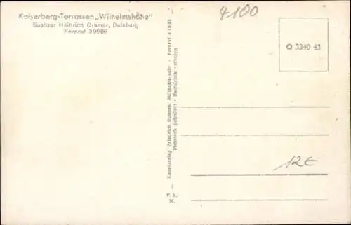 Ak Duisburg im Ruhrgebiet, Kaiserberg-Terrassen Wilhelmshöhe