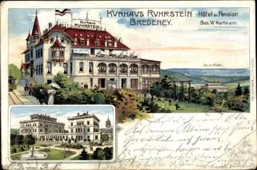 Litho Bredeney Essen im Ruhrgebiet, Kurhaus Ruhrstein, Hotel, Villa Hügel