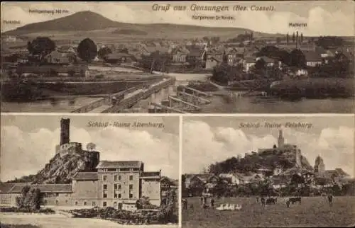 Ak Gensungen Felsberg Hessen, Schloss Ruine Altenburg, Felsburg, Molkerei, Kurpension Dr. Nicolai