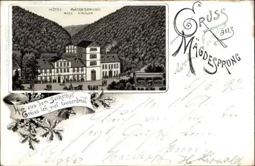 Litho Mägdesprung Harzgerode, Hotel Mägdesprung, Inh. Richard Winkler