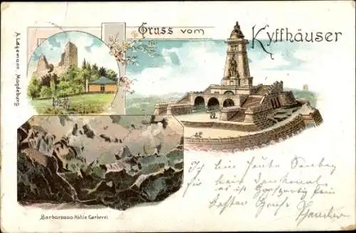 Litho Kyffhäuserland Thüringen, Barbarossa Höhle, Gerberei, Kyffhäuserdenkmal, Ruine