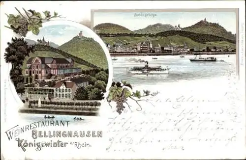 Litho Königswinter am Rhein, Weinrestaurant Bellinghausen, Siebengebirge