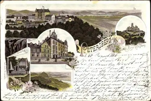 Litho Königswinter am Rhein, Petersberg, Ruine Godesberg, Drachenfels, Heisterbach