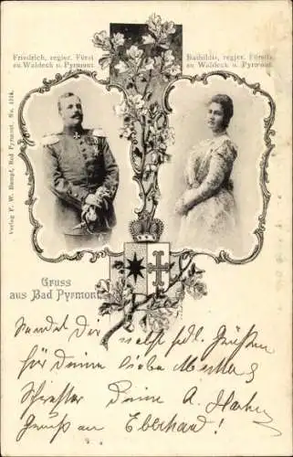 Ak Bad Pyrmont in Niedersachsen, Fürst Friedrich zu Waldeck und Pyrmont, Fürstin Bathildis, Wappen