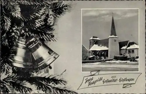 Ak Erfweiler Ehlingen Mandelbachtal im Saarland, Kirche im Winter, Weihnachten, Glocken
