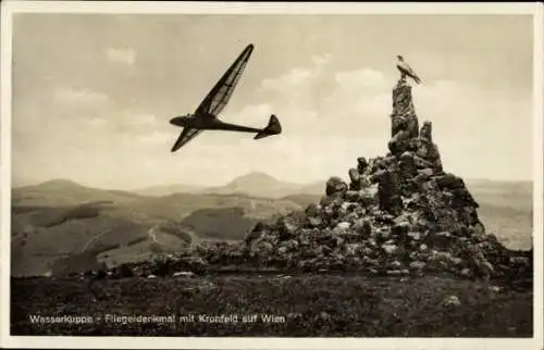 Ak Gersfeld in der Rhön, Fliegerdenkmal mit Kronfeld auf Wien, Wasserkuppe