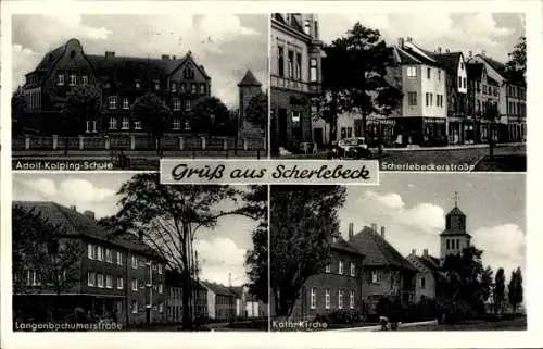 Ak Scherlebeck Herten im Ruhrgebiet, Adolf Kolping Schule, Kirche, Scherlebeckerstraße