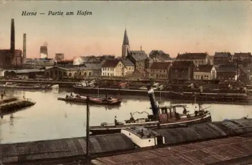 Ak Herne im Ruhrgebiet Westfalen, Partie am Hafen