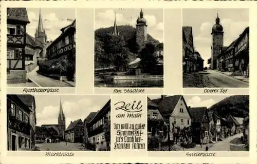 Ak Zeil am Main Unterfranken, Apothekergasse, Oberes Tor, Speiergasse, Stadtsee, Markt