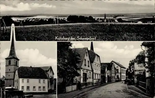 Ak Kützberg bei Schweinfurt in Unterfranken Bayern, Panorama, Kirche, Straßenpartie
