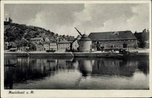 Ak Marktbreit am Main Unterfranken, Uferansicht, Kran