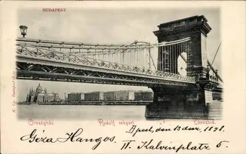 Ak Budapest Ungarn, Kettenbrücke, Regierungsgebäude, Rudolph Kai