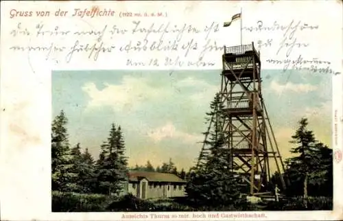 Ak Umgebung von Nové Město pod Smrkem Neustadt an der Tafelfichte Reg. Reichenberg, Aussichtsturm