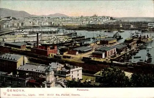 Ak Genova Genua Liguria, Panorama, Hafen, Stadt
