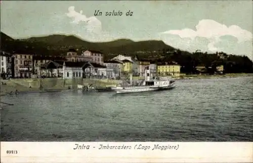 Ak Intra Verbania Lago Maggiore Piemonte, Imbarcadero, Dampfer am Anleger, Stadt