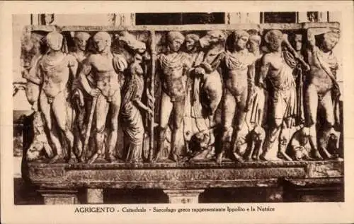 Ak Girgenti Agrigent Sicilia, Cattedrale, Sarcofago greco rappresentante Ippolito e la Nutrice