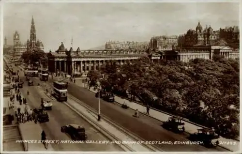 Ak Edinburgh Schottland, Princes Street, National Gallery, Bank of Scotland