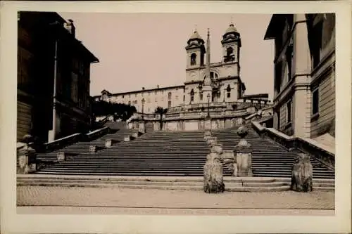 Foto Roma Rom Lazio, um 1870, Scalinata della Trinita Dei Monto vedesi la Fontana del Bernini..