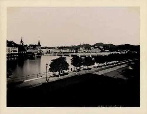 Foto um 1880, Luzern Stadt Schweiz, le pont neuf et le Quai, Blick über die Reuss