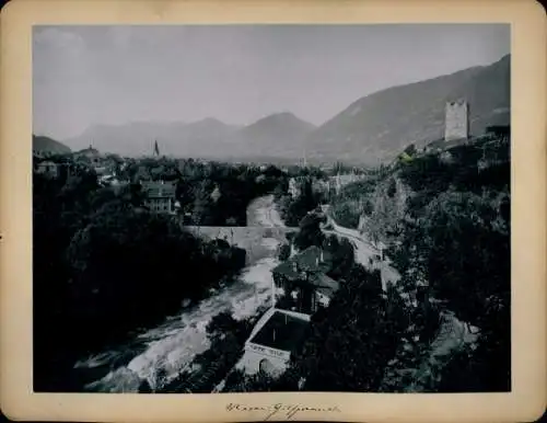 Foto um 1880, Meran Merano Südtirol, Gilfpromenaden, Café Gilf, Panorama