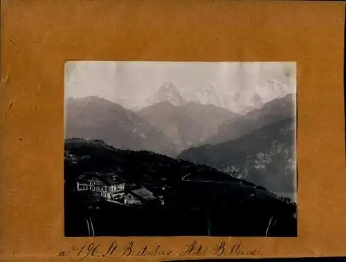 Foto um 1890, Beatenberg Kanton Bern, Heimwehfluh, Mönch, Jungfrau, Hotel Bellevue