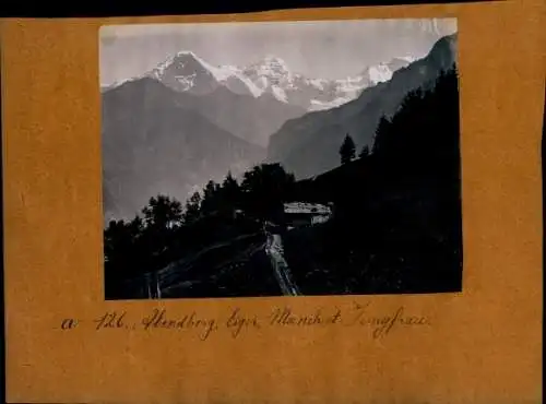 Foto um 1890, Kanton Bern, Abendberg, Eiger, Mönch, Jungfrau, Route de Merligen, Lac de Thoune