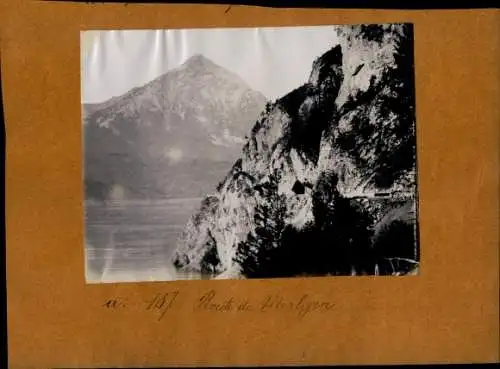 Foto um 1890, Kanton Bern, Abendberg, Eiger, Mönch, Jungfrau, Route de Merligen, Lac de Thoune