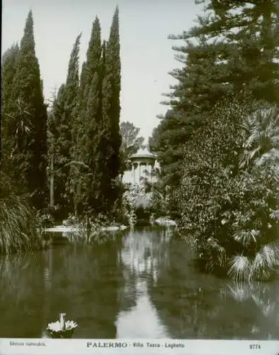 Foto Palermo Sicilia, Villa Tasca, Laghetto, um 1900