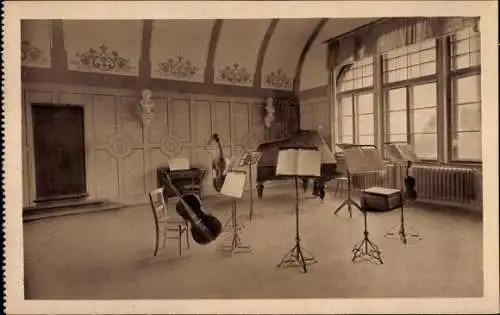 Ak Ettal Bayern, Kloster Ettal, Erziehungsinstitut, Musiksaal, Geige, Cello, Klavier