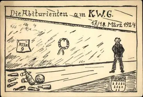 Künstler Studentika Ak Die Abiturienten am K. W. G., 17./18. März 1924, Wappen