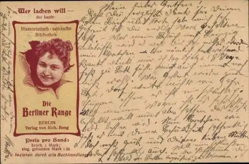 Ak Werbung, Wer lachen will, der kaufe Humoristisch-satirische Bibliothek Die Berliner Range