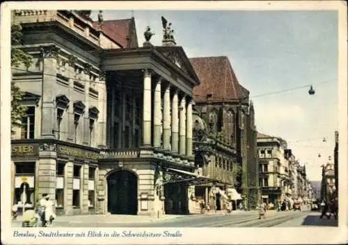 Ak Wrocław Breslau Schlesien, Stadttheater, Schweidnitzer Straße, Strunkmann und Meister