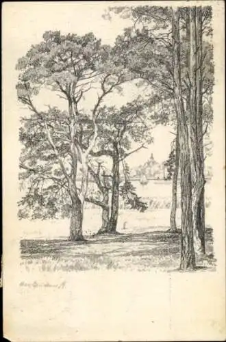 Künstler Ak Brückner, M., Havelland, Bäume, Insel