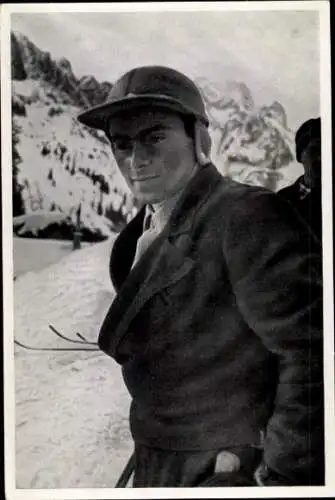 Sammelbild Olympia 1936, Deutscher Skifahrer Guzzi Lantschner, Portrait