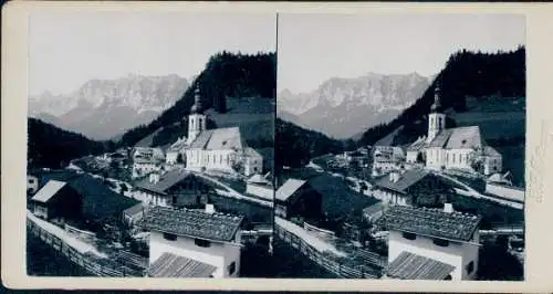 Stereo Foto Ramsau im Berchtesgadener Land Oberbayern, Totalansicht, Kirche