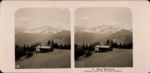 Stereo Foto Eckbauer Garmisch Partenkirchen in Oberbayern, Blick gegen Alpspitze und Zugspitze