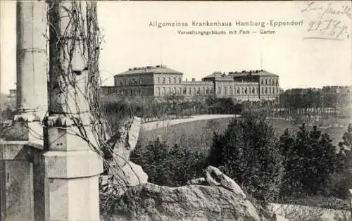 Ak Hamburg Nord Eppendorf, Allgemeines Krankenhaus, Verwaltungsgebäude, Park, Garten