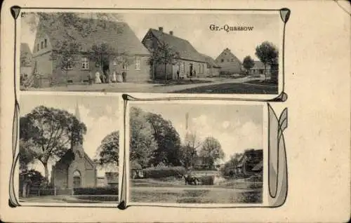 Passepartout Ak Groß Quassow Userin in Mecklenburg, Kirche, Teich