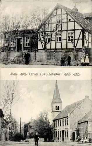 Ak Belsdorf Wefensleben in Sachsen Anhalt, Kirche, Passanten